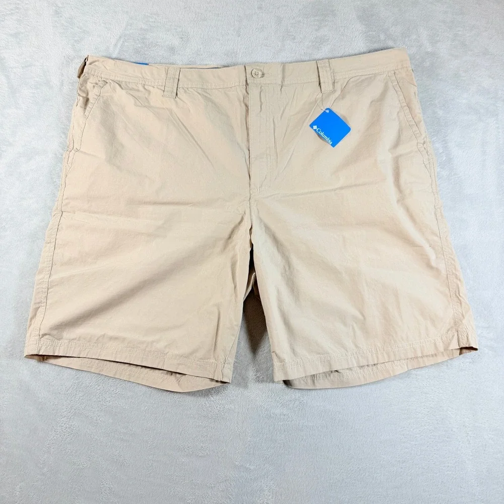 Columbia‎ Men Washed Out Shorts 50 Beige Tan Cotton Poplin Flat Front New